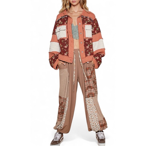 POL / New Patchwork Quilted Jacket / Boho Floral Winter Coat - Picture 2 of 5